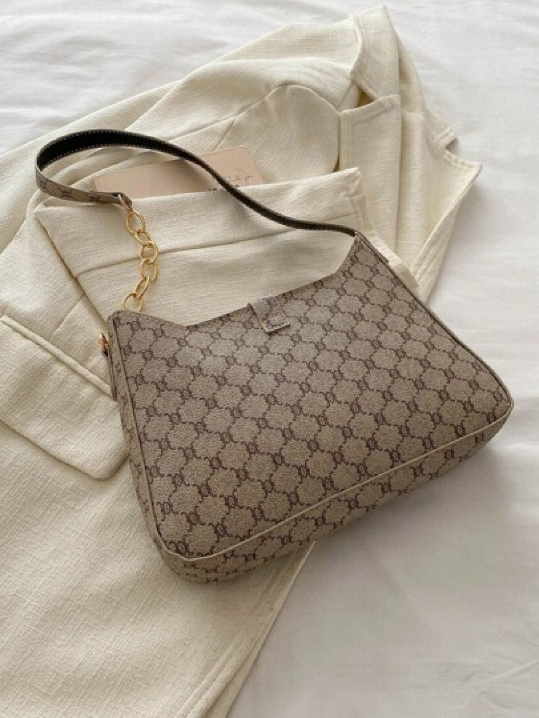 1pc Zipper Decorated With Metal Lock Floral Pattern Fashionable Versatile Casual Shoulder Bag Suitable For Women Daily Use