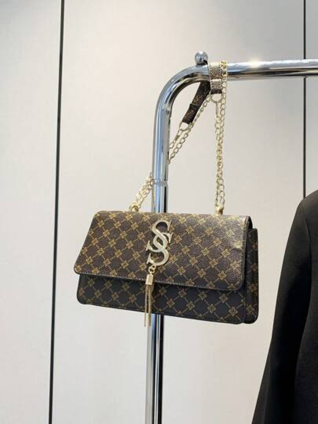Plaid Rhombus Floral Pattern Flap Baguette Bag For Women Metal Tassel Letter Decor Shoulder Crossbody Handheld Multi Use Commute Bag