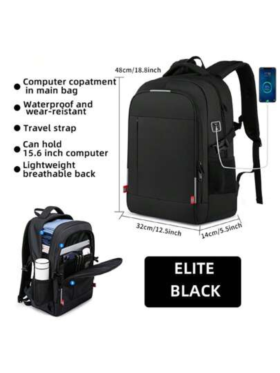 Black Water Resistant Large Capacity Anti Theft Backpack Suitable For Teenagers And Students School Supplies School Bag College Outdoor Activities Travel Hiking Work Business Leather Bag Christmas Hol