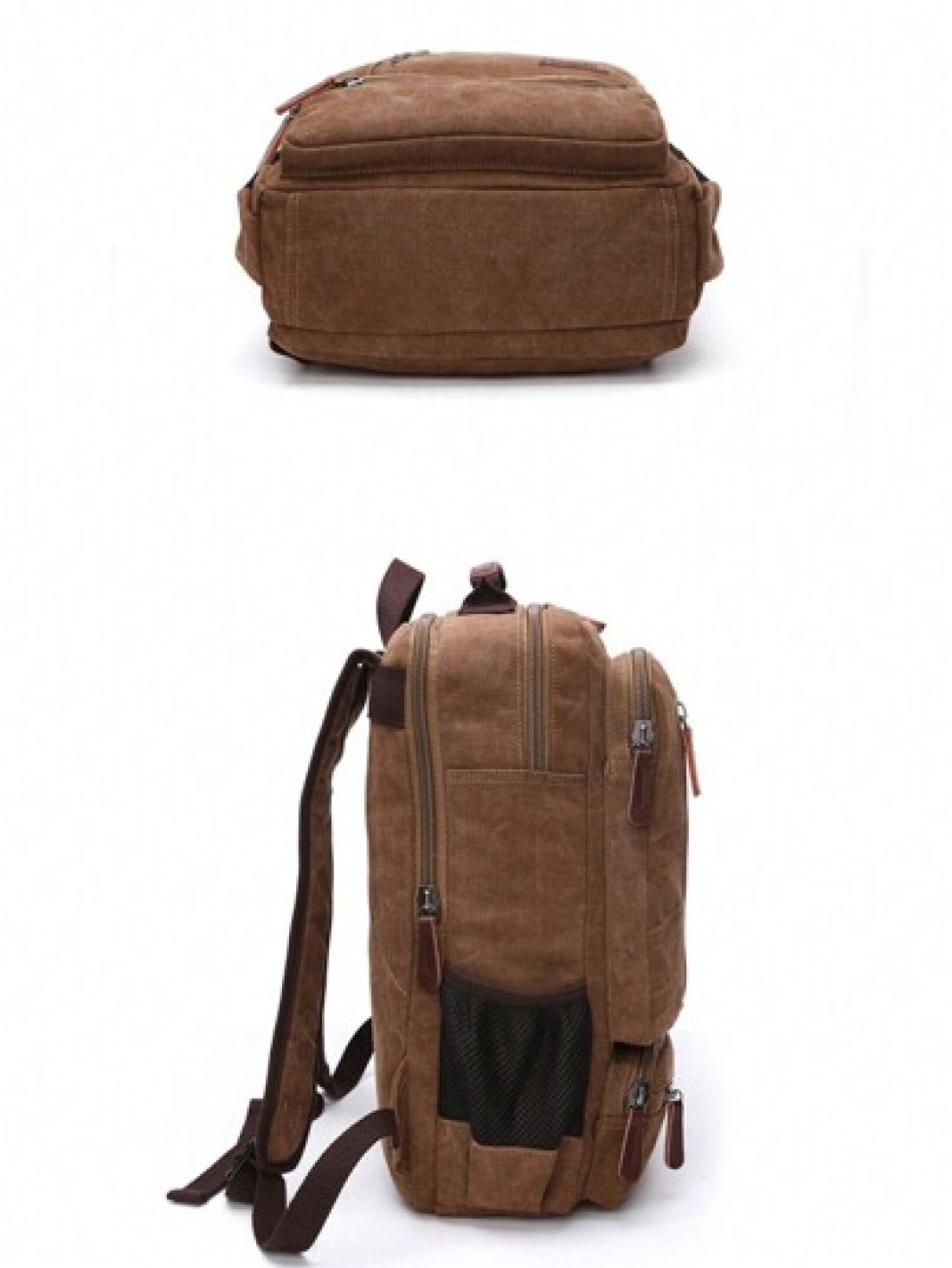 1pc Fashionable Canvas Backpack With Large Capacity And Multiple Pockets Wear Resistant Leather Handle Suitable Students Outdoor Travel Business Trip Laptop Backpack Commute Book Bag School Bag Portab