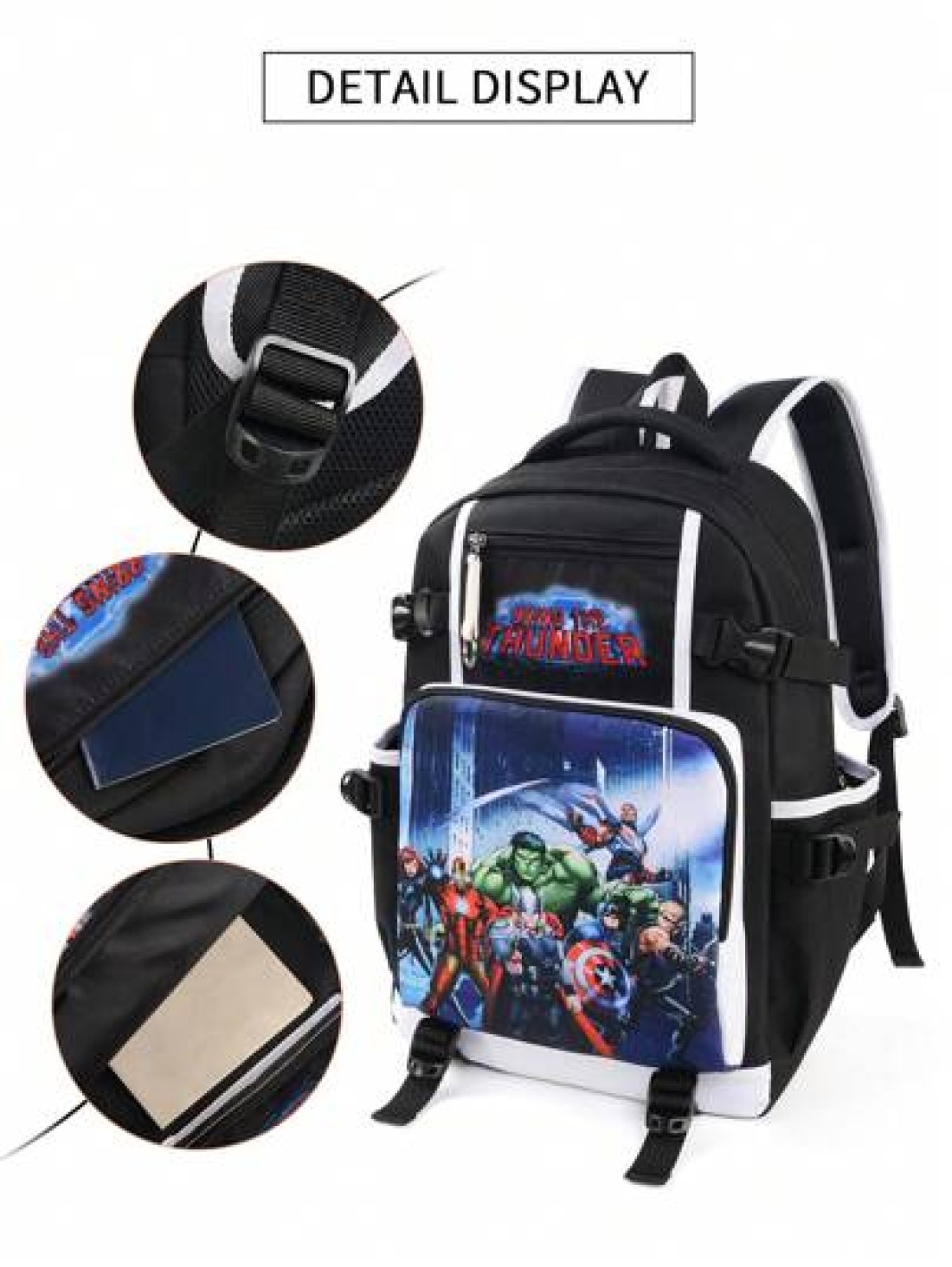 Marvel Graphic Print Oxford Cloth Backpack Minimalist Letter Design Large Capacity Laptop Bag Travel Bag Adjustable Shoulder Strap Multiple Compartments Suitable For Students Summer