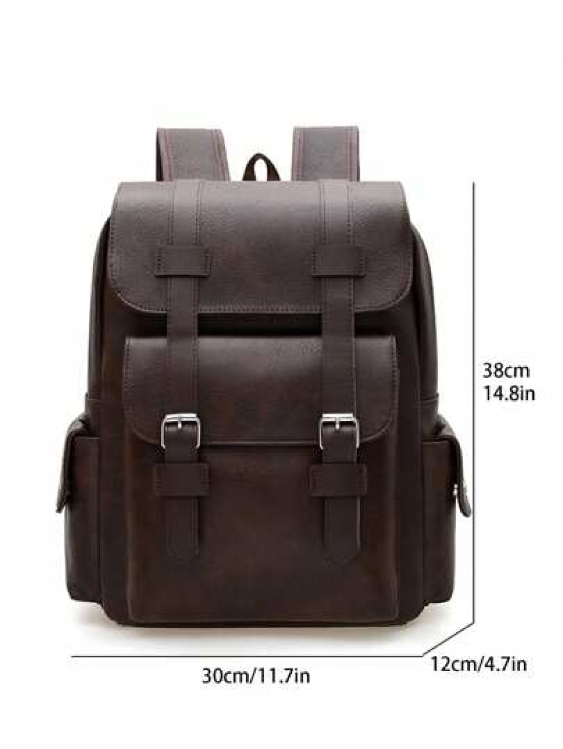 Men s Fashionable Casual Plain PU Flap Multi Pocket Large Capacity Backpack Suitable For Business Shopping Travel And Versatile Wear