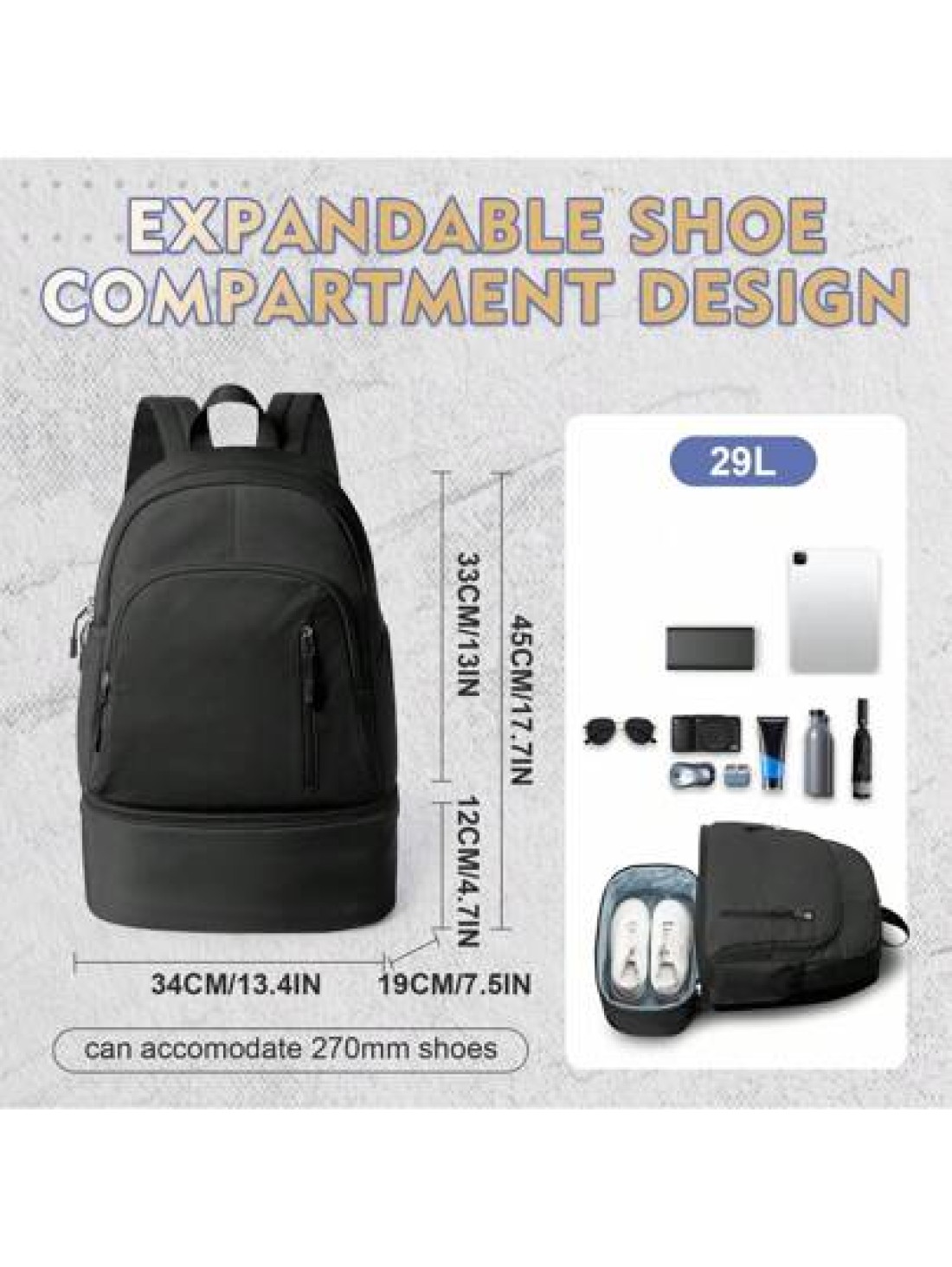 Expandable Wet Dry Separation Backpack With Shoe Compartment Casual Nylon Travel Gym Backpack Multipurpose Daypack For Men Water Resistant With Laptop Pocket