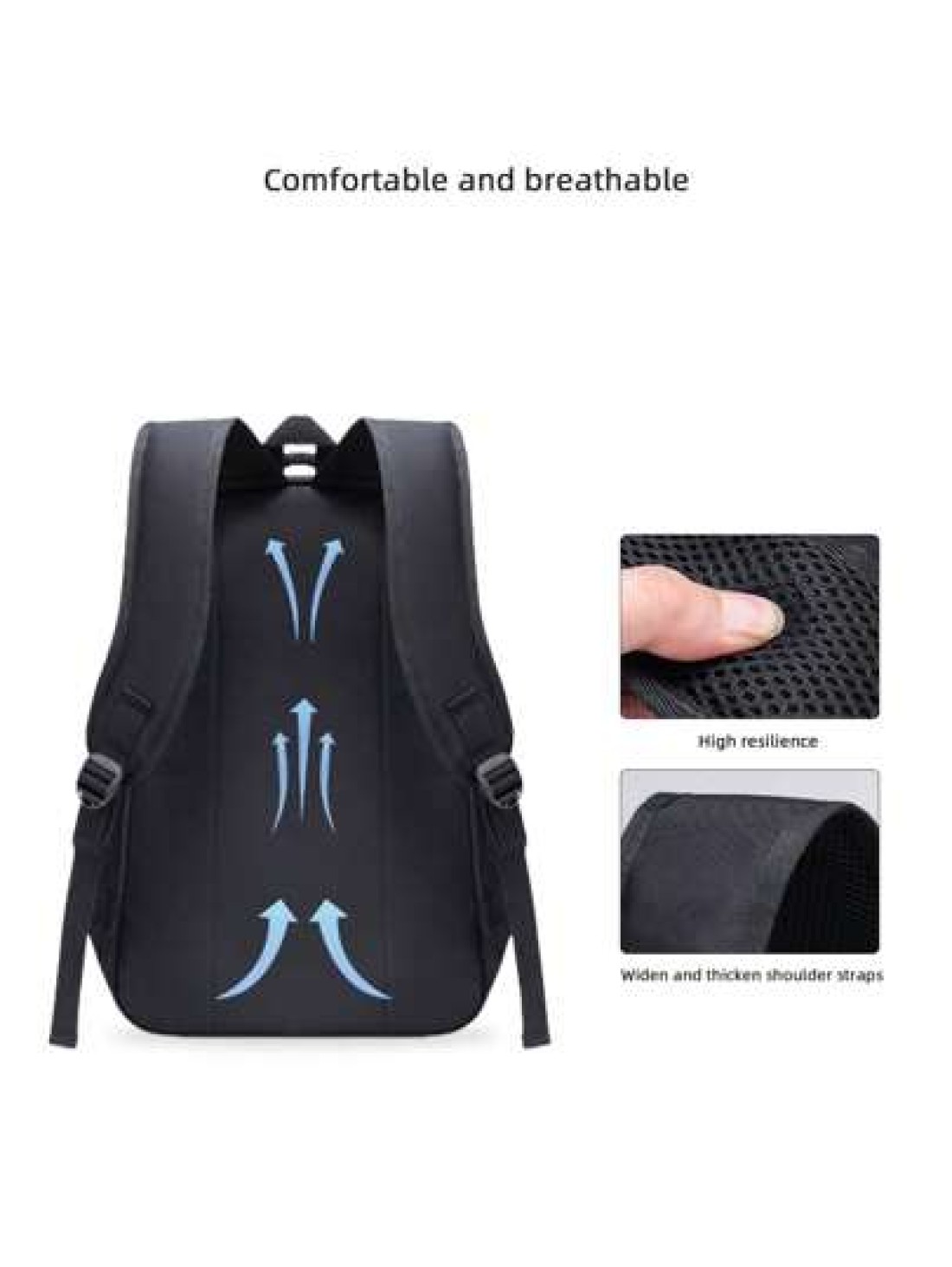 1pc Classic Black Backpack For Men Large Capacity Multi Layer Design Adjustable Shoulder Strap Polyester Lining Zipper Closure Side Water Bottle Holder Suitable For School And Travel Casual Style Back