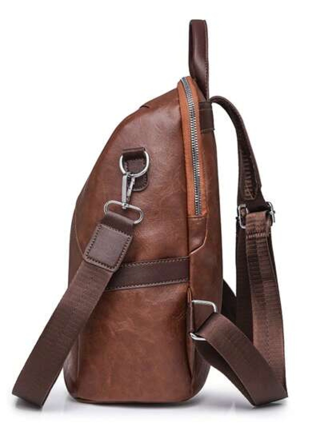 Fashionable Backpack Vintage Style Large Capacity Casual Synthetic Leather Adjustable Shoulder Straps Zip Closure Polyester Lining Embossed Line Detail Suitable For Daily Commute