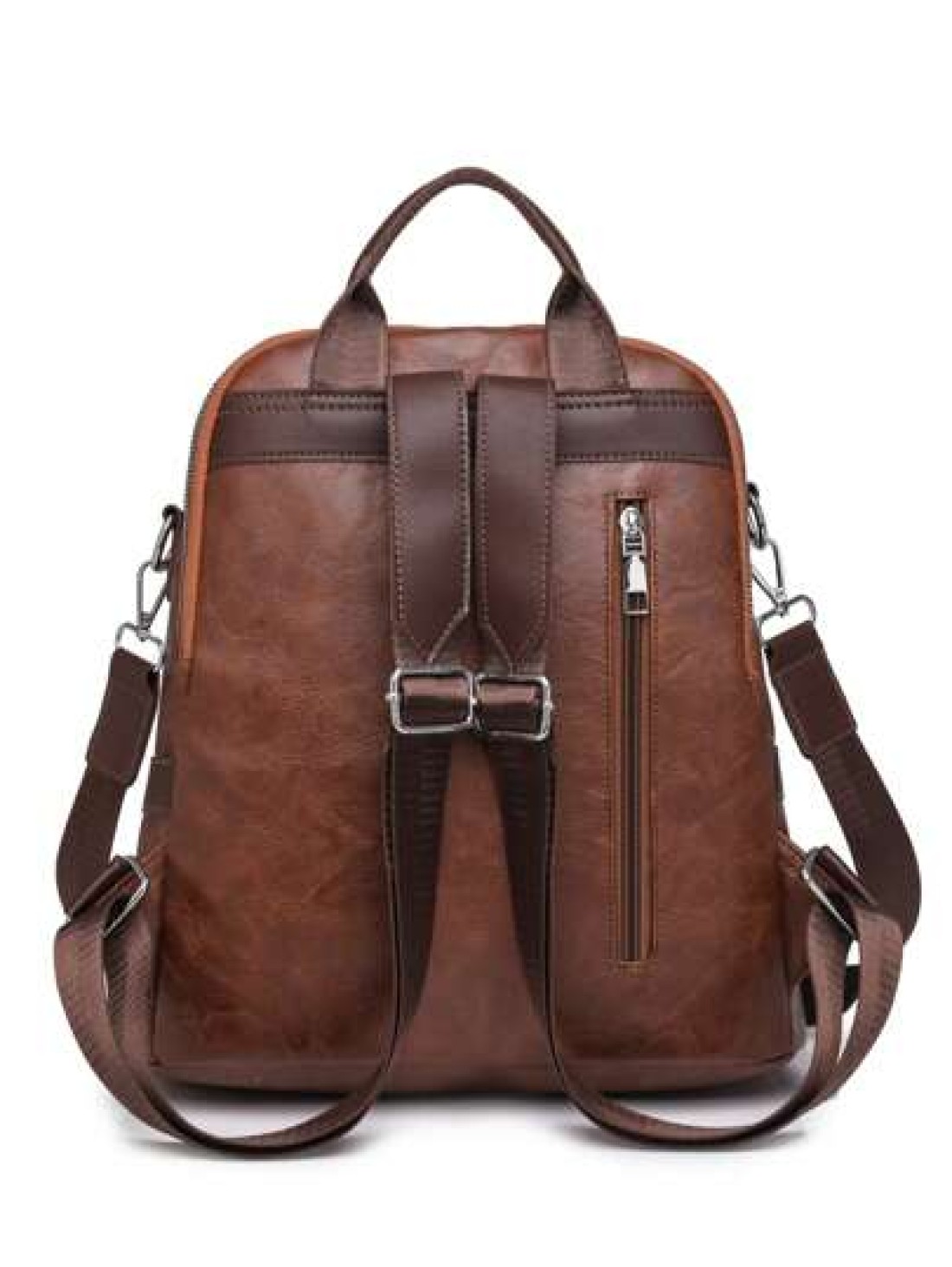 Fashionable Backpack Retro Korean Style Large Capacity Casual Faux Leather Adjustable Shoulder Strap Zipper Closure Polyester Lining Embroidered Line Details For Daily Commute