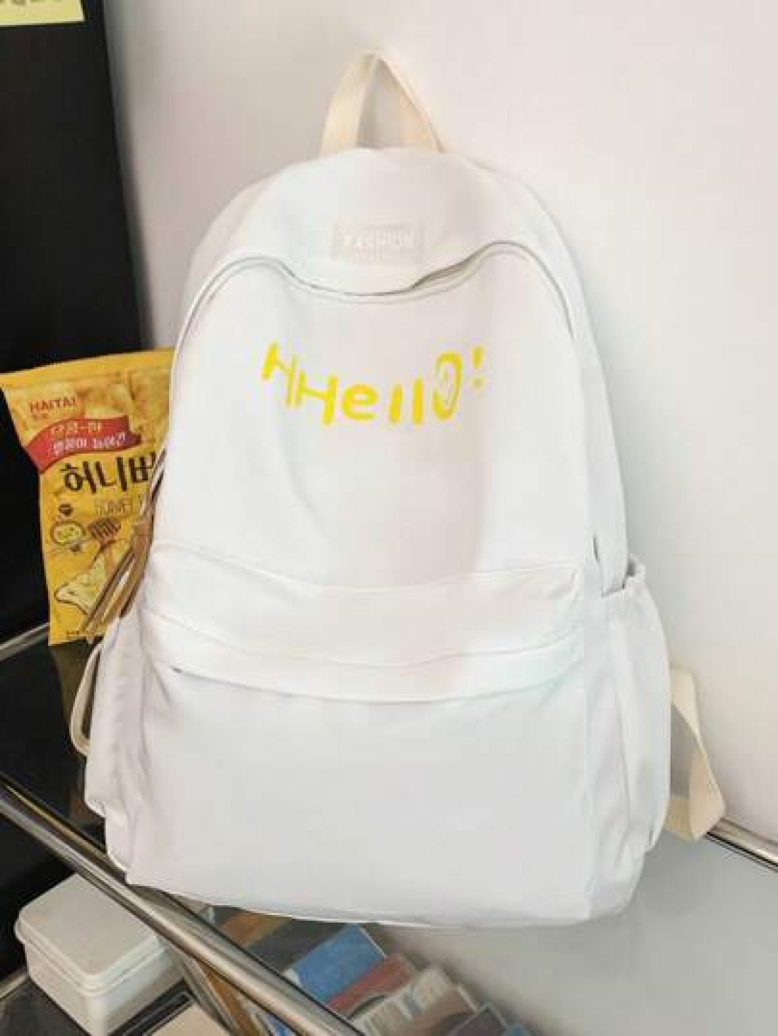 New Solid Color Large Capacity Letter Printed Backpack Fashionable And Versatile Casual Student Classroom Commuter Backpack Unisex