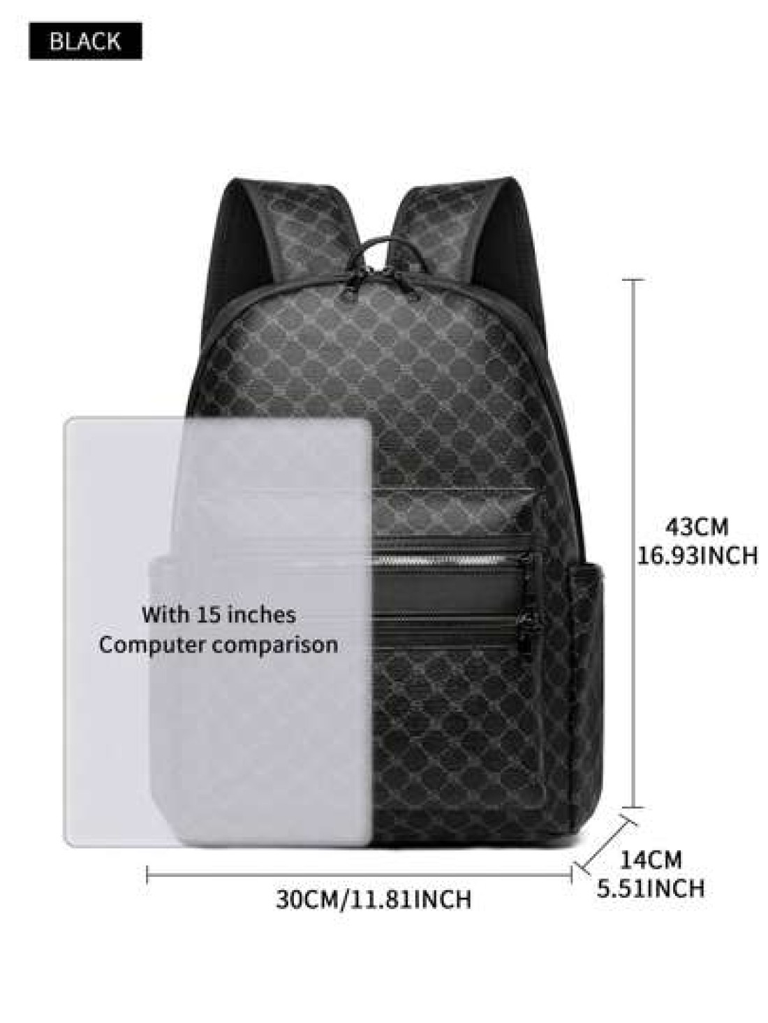 Large Capacity Printed Retro Backpack Unisex Fashion PU Leather Business Laptop College School Bag
