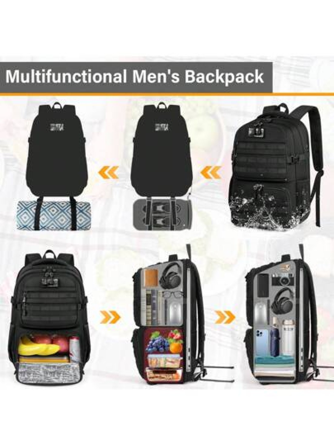 NEWHEY Lunch Backpack For Men 17 3 Inch Laptop Backpack With USB Charging Port Waterproof Work Backpack With Insulated Lunch Bag For Travel College Business With MOLLE Design Vacation Travel Backpack