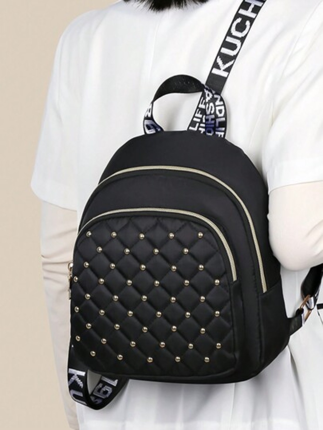 Diamond Check Embroidered Thread Rivet Backpack New Fashion Travel Bag Leisure Large Capacity Backpack Zipper Direction Random Christmas Men Bag Vacation Travel Essentials Dad Gifts School Bag Travel