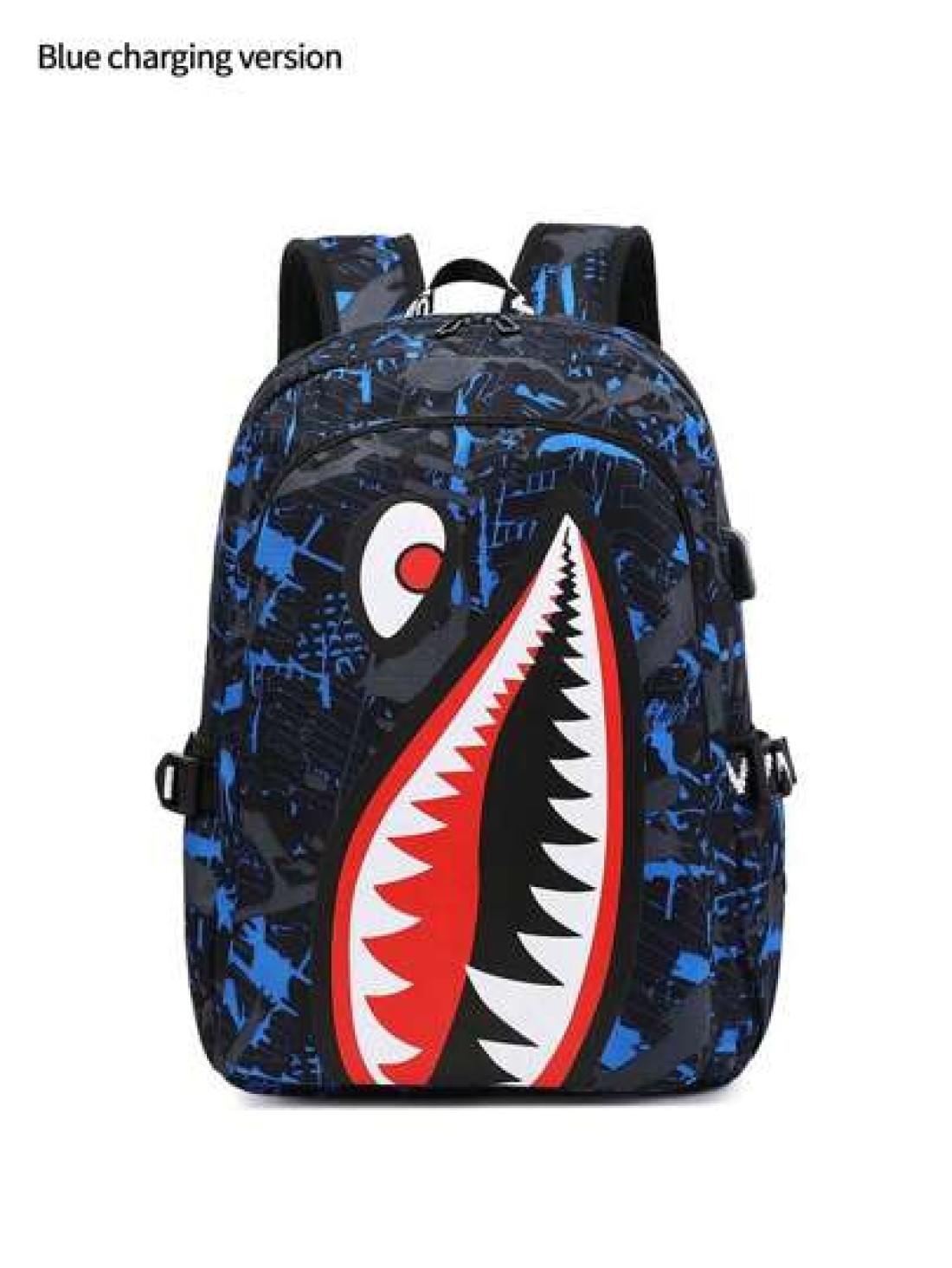 Men s Stylish Shark Mouth Print Backpack Shoulder Bag Contrast Color Letter Leaf Print Versatile College Bookbag All Over Random Print Large Capacity Lightweight Nylon Travel Bag Water Resistant Fits