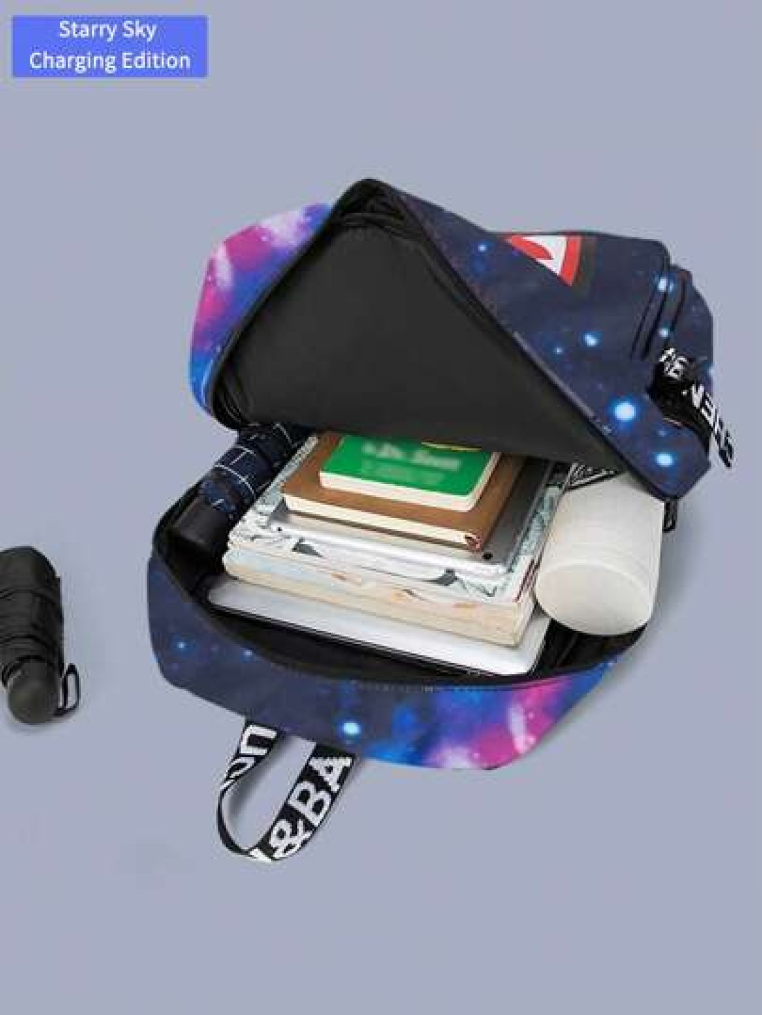 Men s Fashionable Starry Sky Print Backpack Stylish Shark Mouth Print Bookbag With Random All Over Print USB Charging Port Large Capacity Lightweight Nylon Travel Bag University Commute Backpack Fits