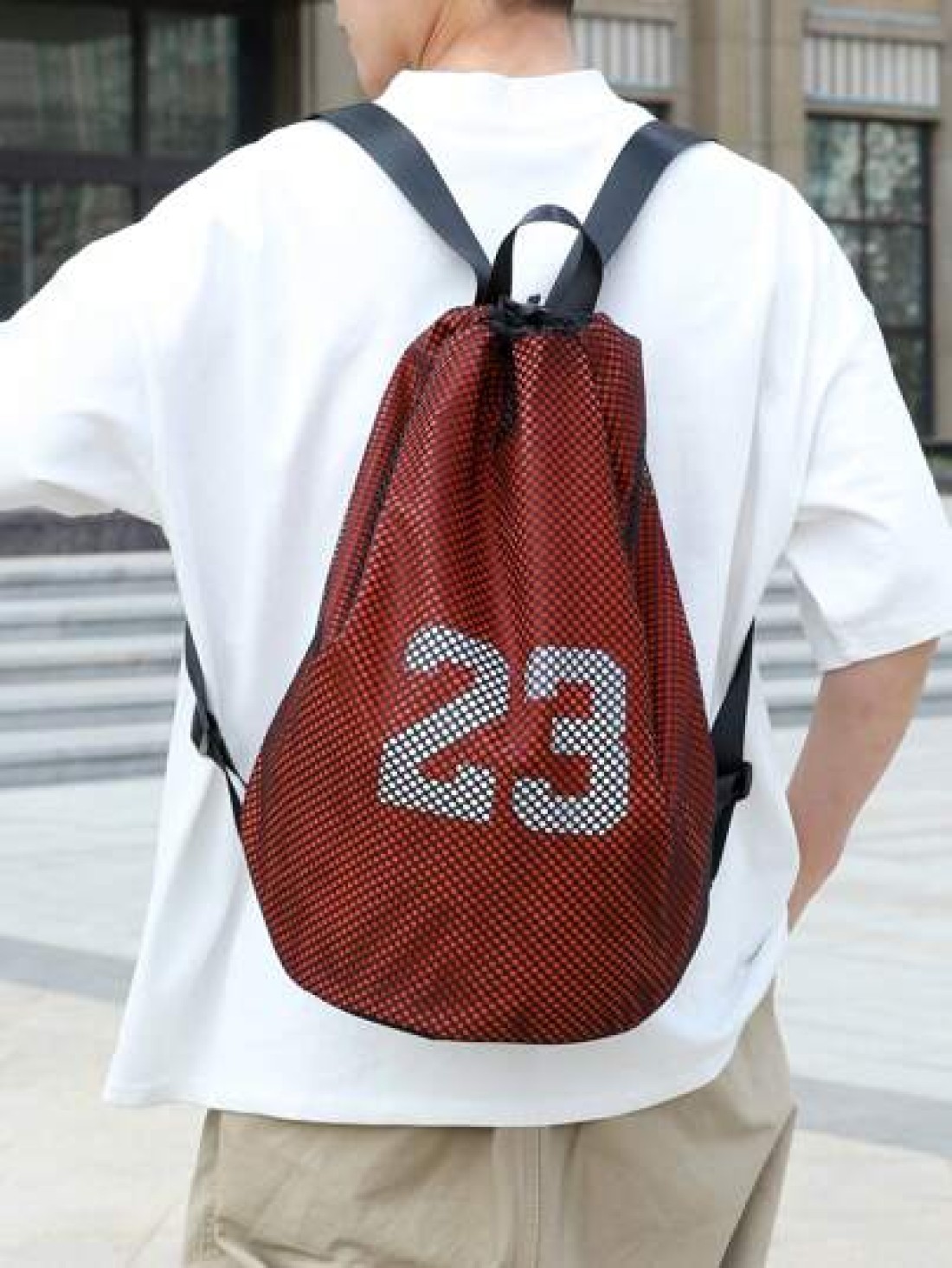 Casual Men Backpack Basketball Bag With Drawstring Closure Large Capacity Mesh Hollow Out Travel Backpack Handbag Shoulder Bag Laptop Bag Couple Backpack Student Backpack Holiday Travel Luggage Bag Mu