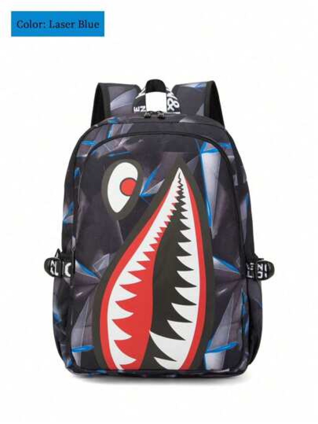 Unisex Fashion Shark Mouth Print Backpack Shoulder Bag Contrast Blue Lightning Graphic School Laptop Bag With Adjustable Strap Random All Over Printed