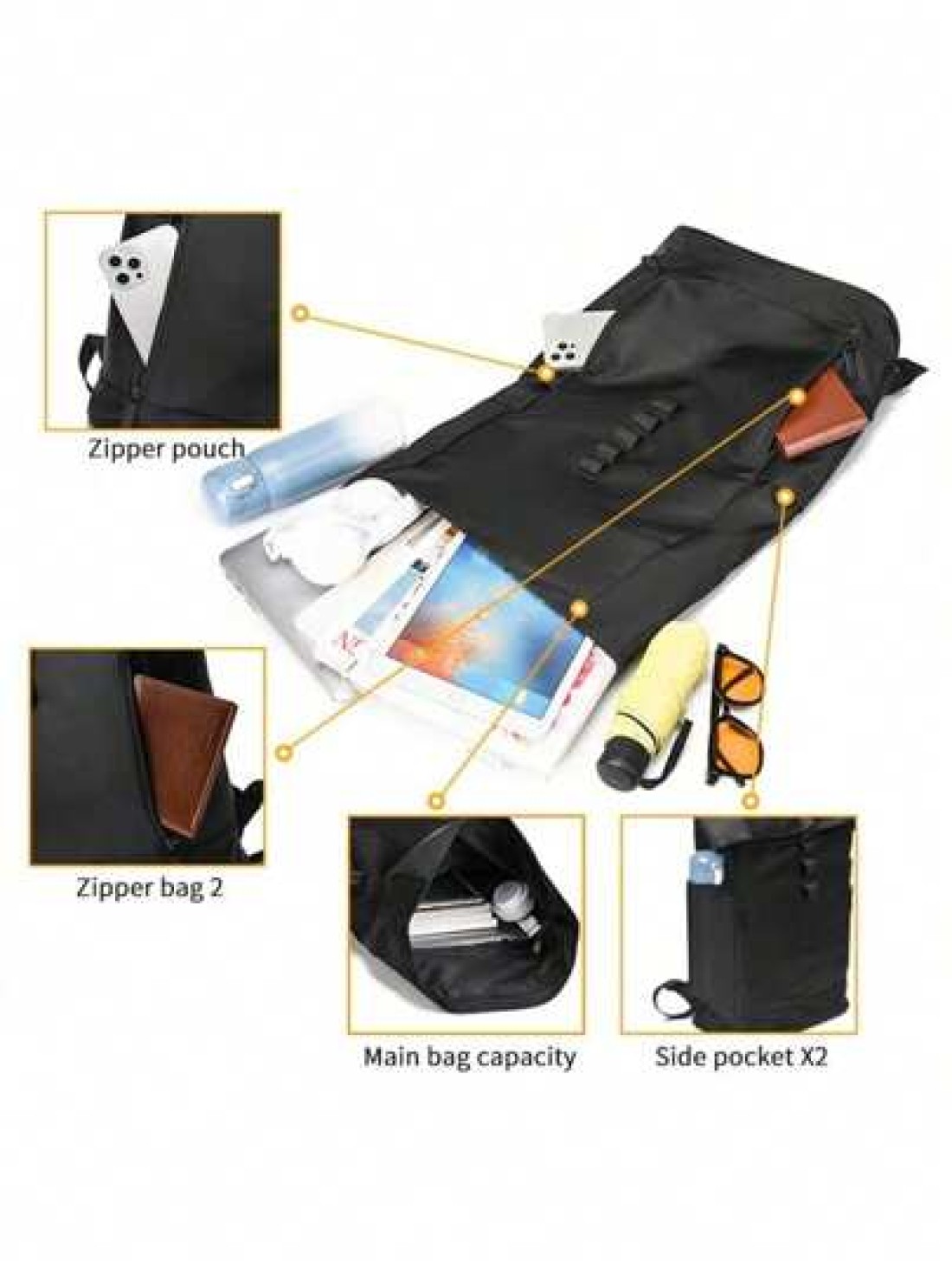 1pc Men s Backpack New Fashion Roll Top Flap Double Strap Backpack Large Capacity Business Casual Sports Outdoor Travel Waterproof Nylon Solid Color Music Festival Gift