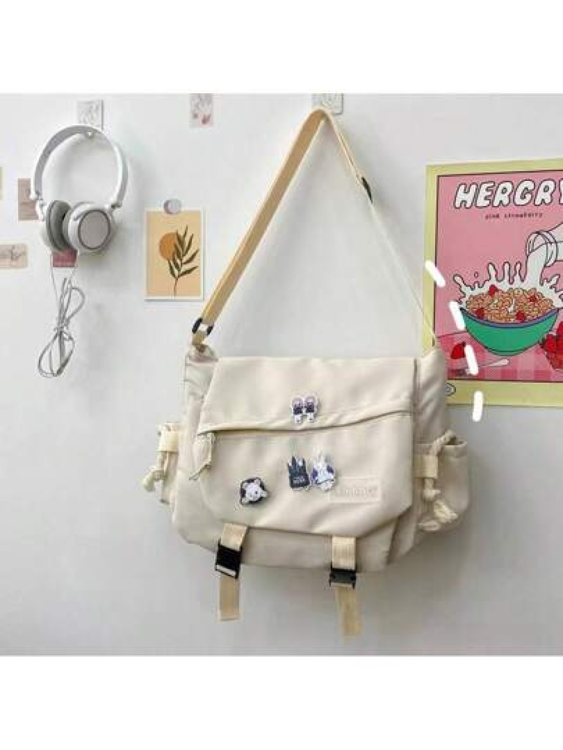 Retro Utility Courier Bag Large Capacity Shoulder Bag Student Nylon Crossbody Bag Comes With 4 Pins Unisex New Life Items For Students Men Essentials Side Bag Sling Bag Fashion Men s Bags Anime School