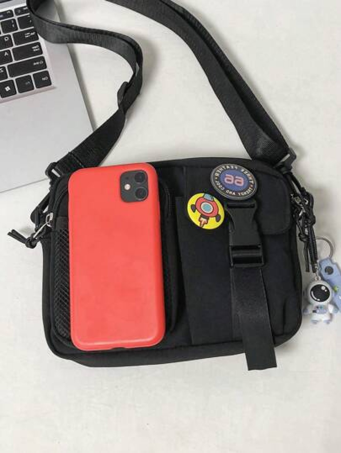 Small Square Bag Black Release Buckle Decor With Bag Charm For Daily School Bag Sling Bag Sport Bag For High School University Student For Travel College School Shoulder Bag Crossbody Bag Side Bag Sum