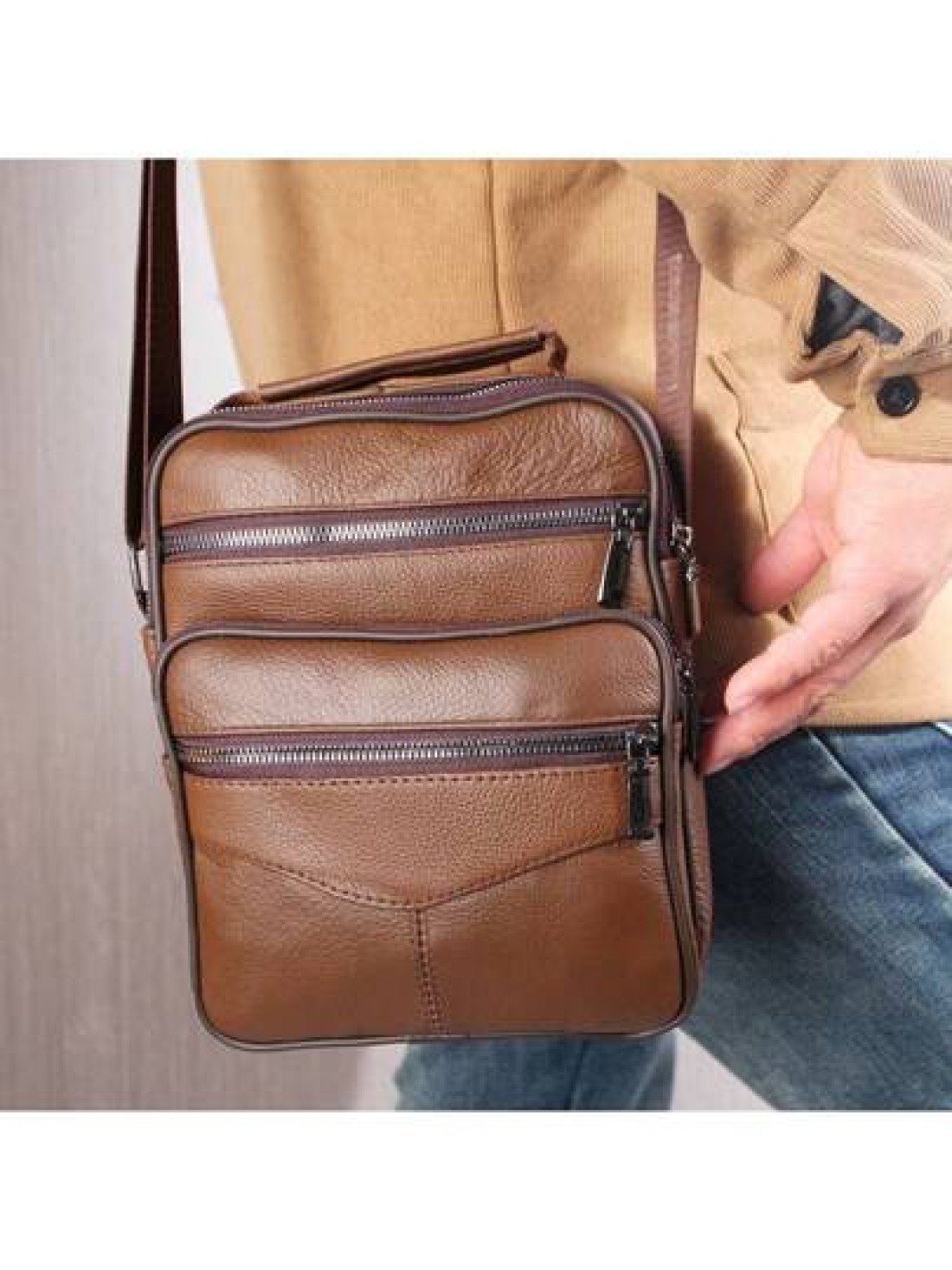 Top Grain Leather New Business Men s Messenger Bag Multi Layer High Capacity Lightweight Suitable For Commuting Travel Shopping Soft Texture Wear Resistant Waterproof