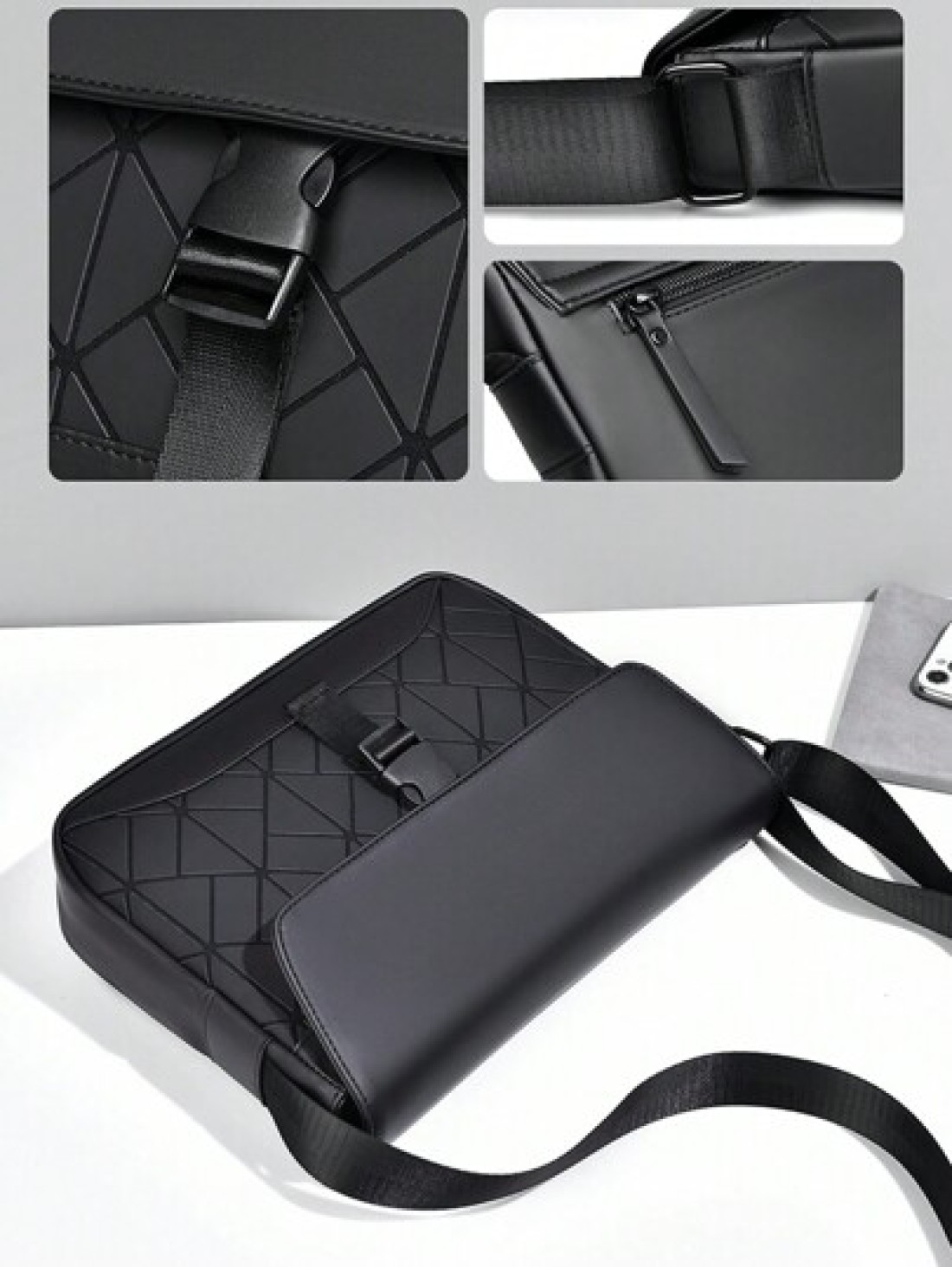 Men s Shoulder Bag Lattice Shoulder Bag Coin Purse Casual Commuter Bag Multi Compartment Mobile Phone Coin Purse Commuter Bag Messenger Bag Large Capacity Suitable For Travel PU Material Crossbody Bag