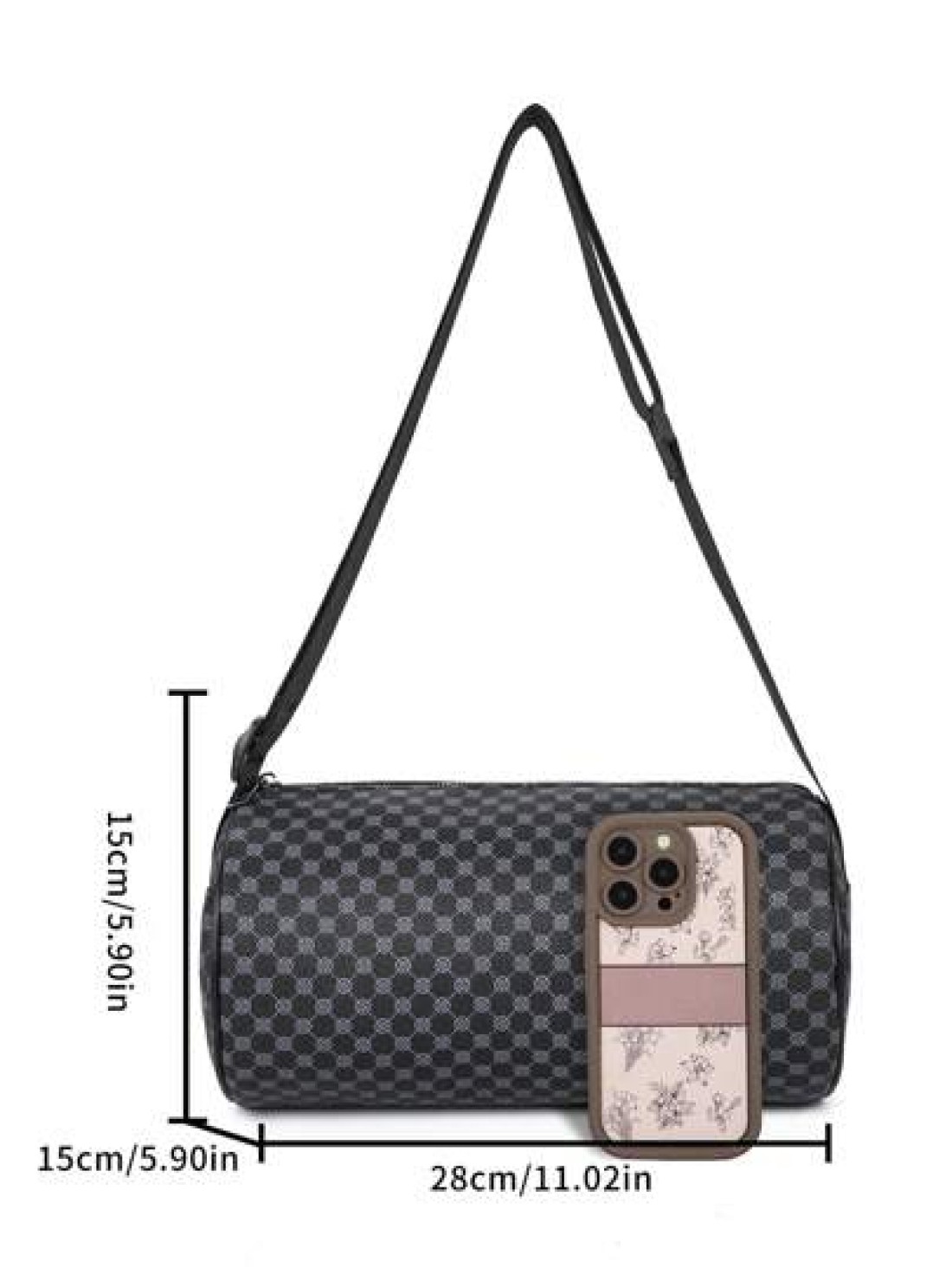 Fashionable PU Checkerboard Print Bucket Bag Unisex Portable Shoulder Messenger Bag Suitable For Work Shopping Travel Father s Day Gift Party Etc