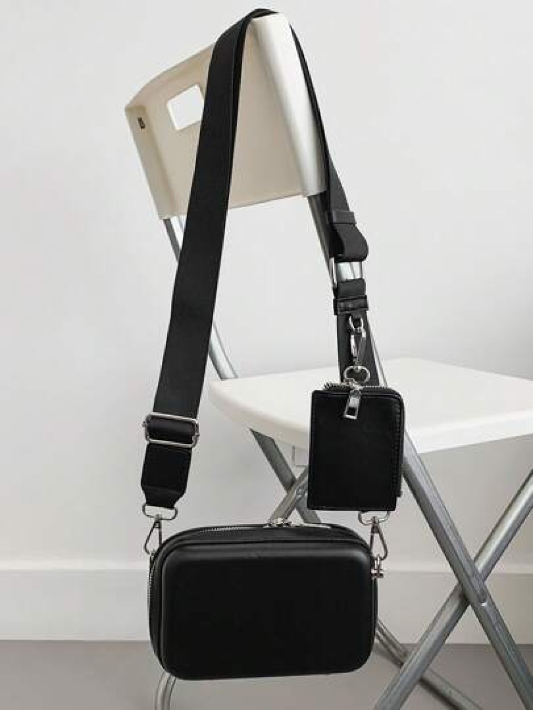 Minimalist Small White Square Wallet With Removable Wide Strap Crossbody Bag Graduation School Supplies