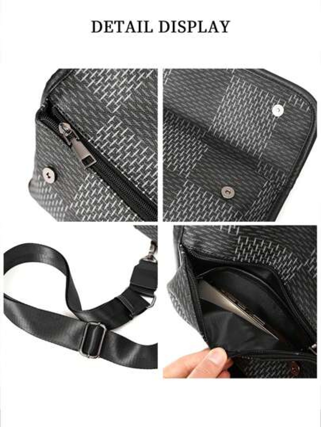 New Men s Flip Cover Mailman Bag Large Capacity Fashionable Checkered Embossed Small Chest Bag Versatile Outdoor Men s Crossbody Bag PU Waterproof Small Square Bag Men s Shoulder Bag Wear Resistant Co