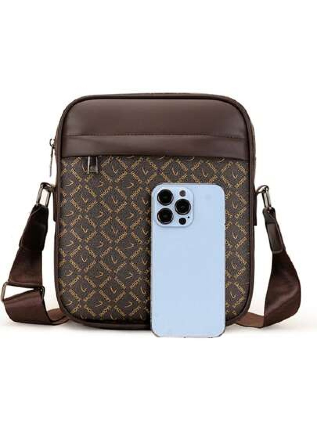 A Fashionable Men s Business PU Bag With PVC Leather Material Small Square Bag Shoulder Crossbody Bag Mobile Phone Bag Coin Purse Brand Print Metal Zipper Adjustable Shoulder Strap Fine Stitching Stor