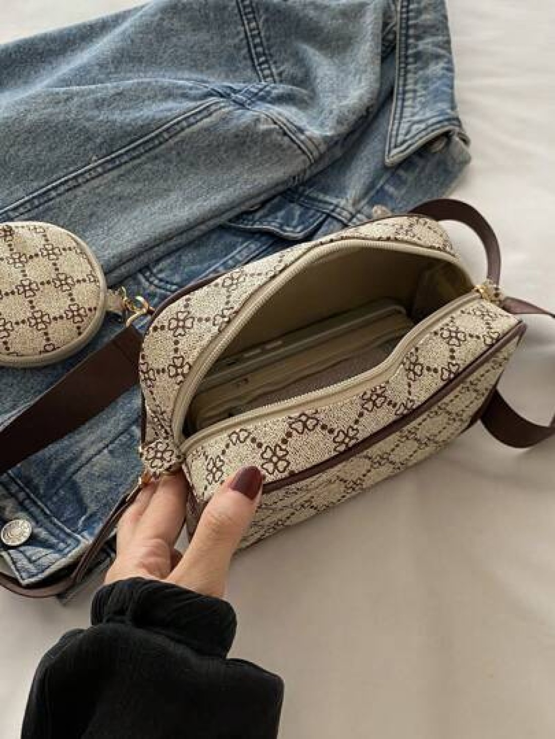 Mini Square Bag Geometric Pattern With Coin Purse PU For Daily Life