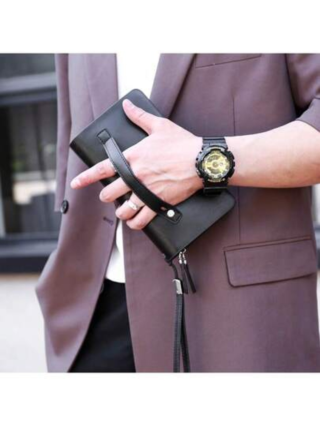 A Black And Brown Kangaroo PU Material Waterproof And Wear Resistant Double Zipper Closure Business Men s Wallet Clutch Bag Multi Functional Large Capacity Hand Held Bag New Style For Spring And Summe