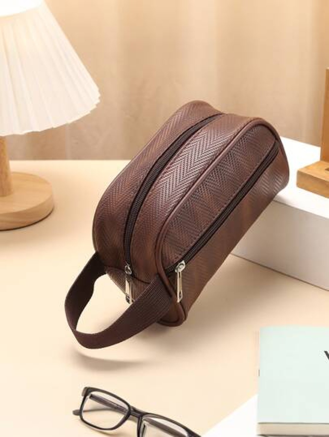 Men Waterproof Travel Toiletries Storage Bag PVC Lychee Pattern Cosmetic Bag Portable Makeup Organiser Male Zipper Handbags