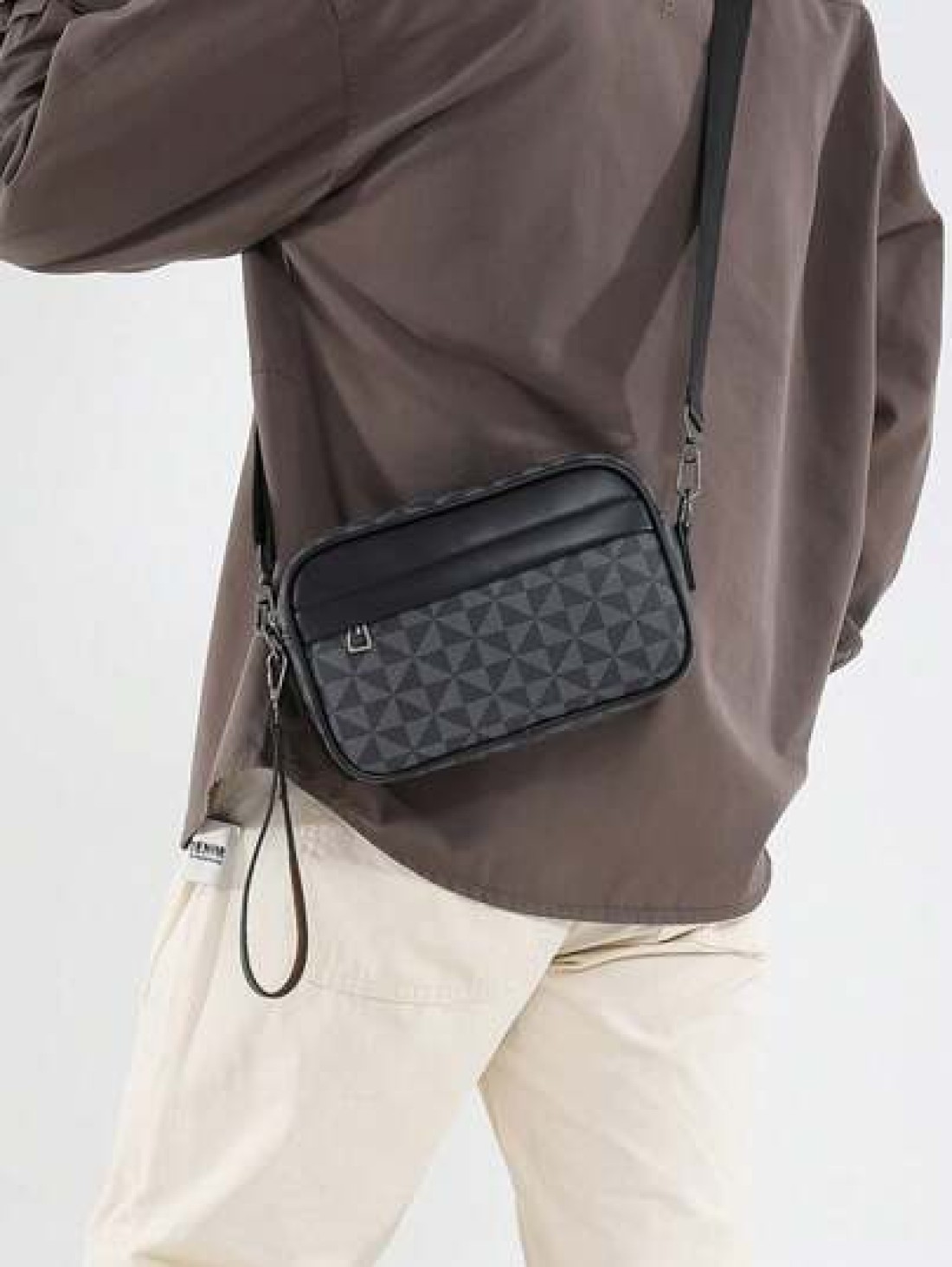 Black Fashion Business Shoulder Bag For Men PU Leather Messenger Bag Wide Strap Crossbody Bags Square Plaid Designer Male Sling Bags Luxury Bags