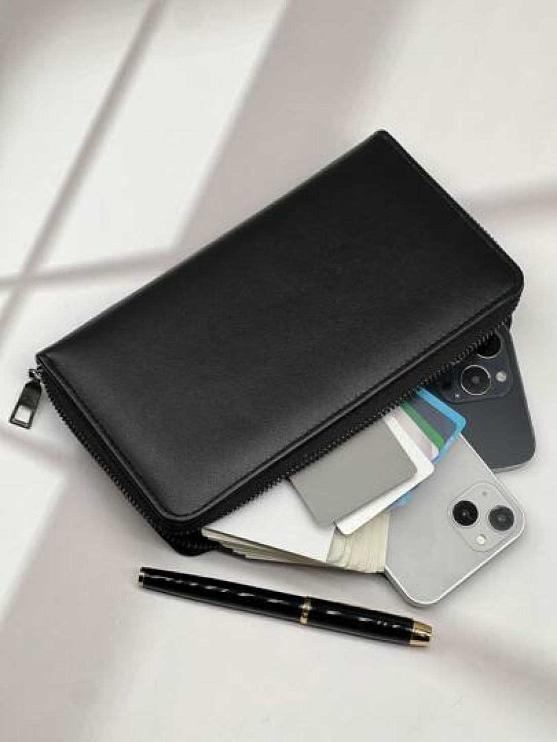 New Waxed Leather Long Zip Clutch Bag Spacious Casual Fashion Gifts Fall Christmas Scream Men Bag Wallet Hand Bag Men Zipper Bag Fashionable Casual Thanksgiving Travel Winter Purse Holiday Wash Bag Ol