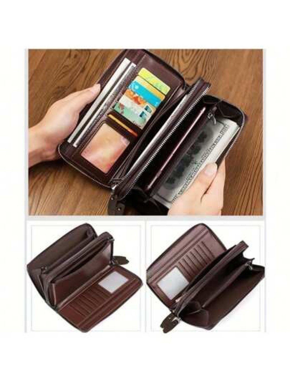 Hot New Retro Large PU Leather Wallet Double Zipper Clutch Long Leather Phone Purse Business Hand Clutch Bag Card Holder Travel Must Haves Wristlet Wallet Purse Essential Items Men Christmas Gifts Gif