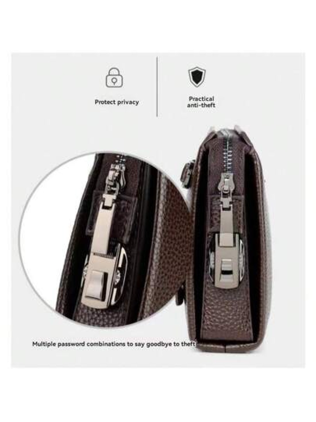 Leather Men Clutch Bag Wallet Business Men Password Lock Wallet Theft Proof Handbag With Cell Phone Holder Travel Bag Coffee Color School Bag Commute Freshmen High School College Dorm Practical Gifts