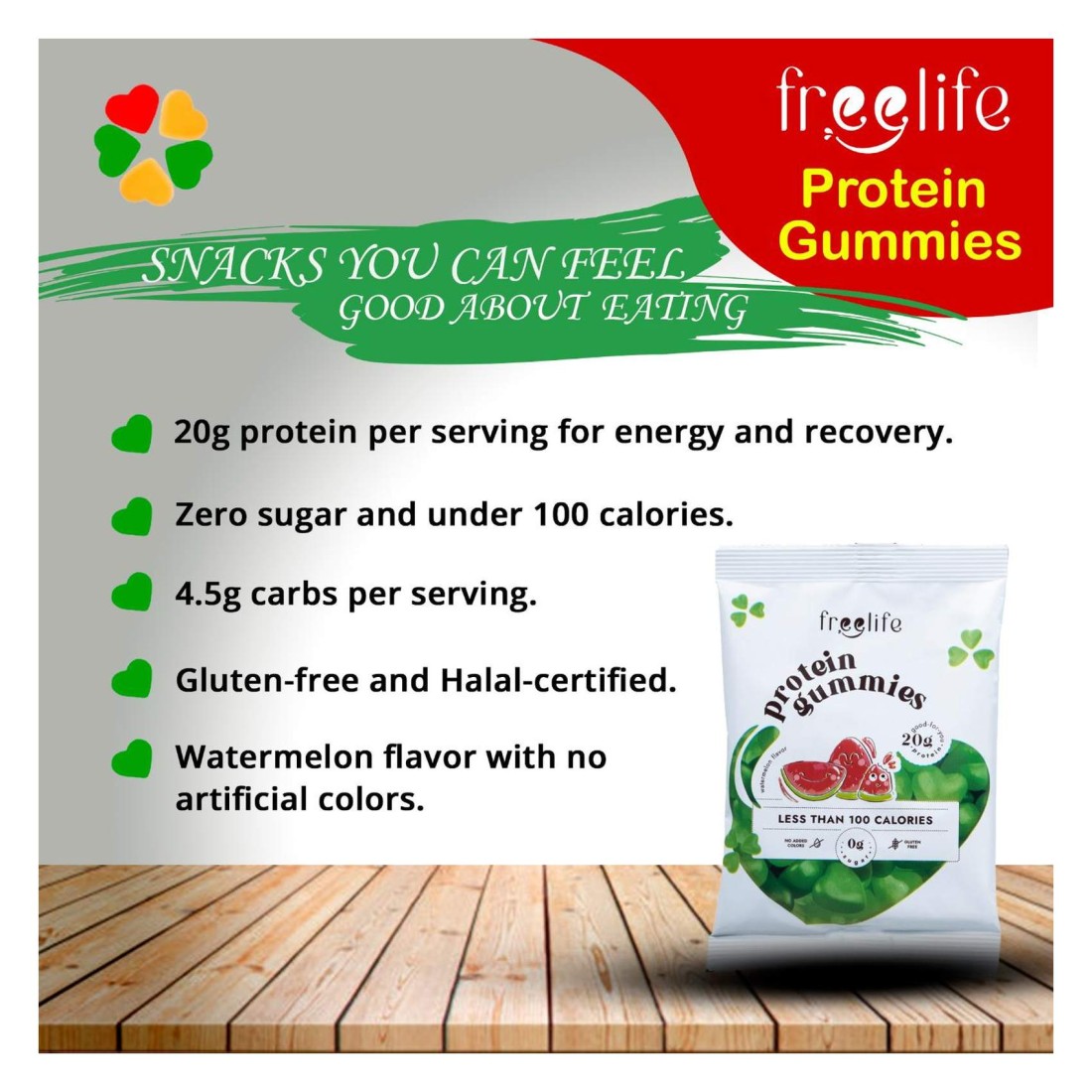 Freelife Watermelon Flavour Protein Gummies, 32g