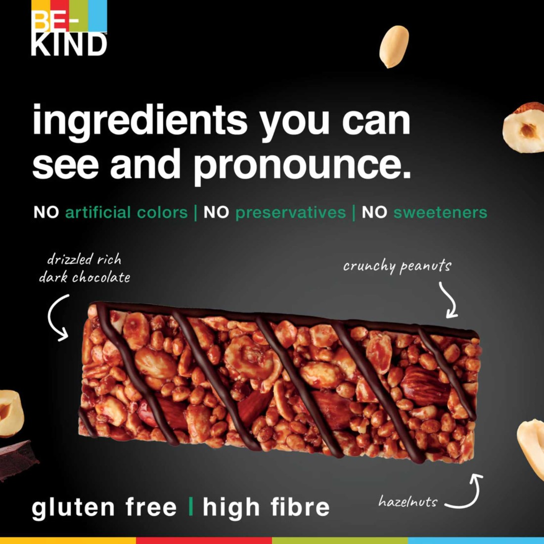 Be-Kind Hazelnut Dark Chocolate Protein Bar, 50g Pack of 12