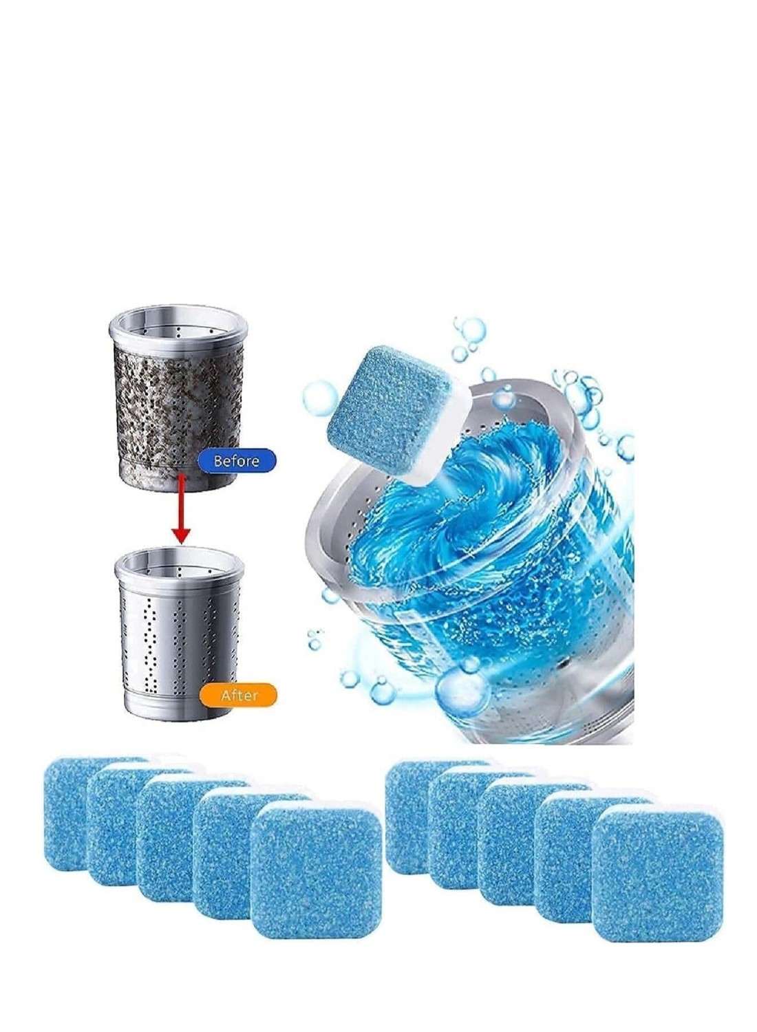 Deep Clean Washing Machine Tablets &ndash; Descaling Tub Cleaner Powder for Front &amp; Top Load Machines, Removes Drum Stains, Residue, and Odors &ndash; Effective Washing Machine
