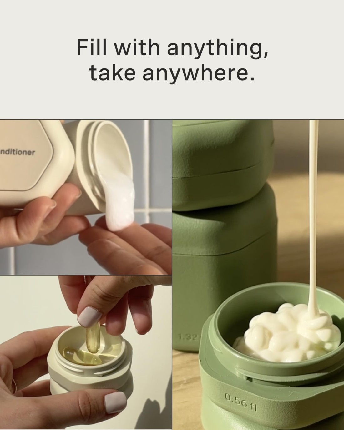 CadenceTravel Containers Daily Routine Capsule Set Magnetic Travel Capsules For Shampoo Conditioner Body Wash Pills and More 4 Flex Mediums 132oz 3 Flex Smalls 056oz Petal