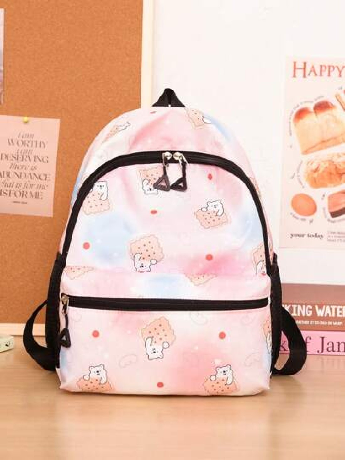 1pc Backpack Nylon Zipper Closure New Cute Schoolbag Dreamy Colored All Match Backpack Cartoon Backpack Suitable For Daily Outings Outings Perfect Gift For Boys And Girls