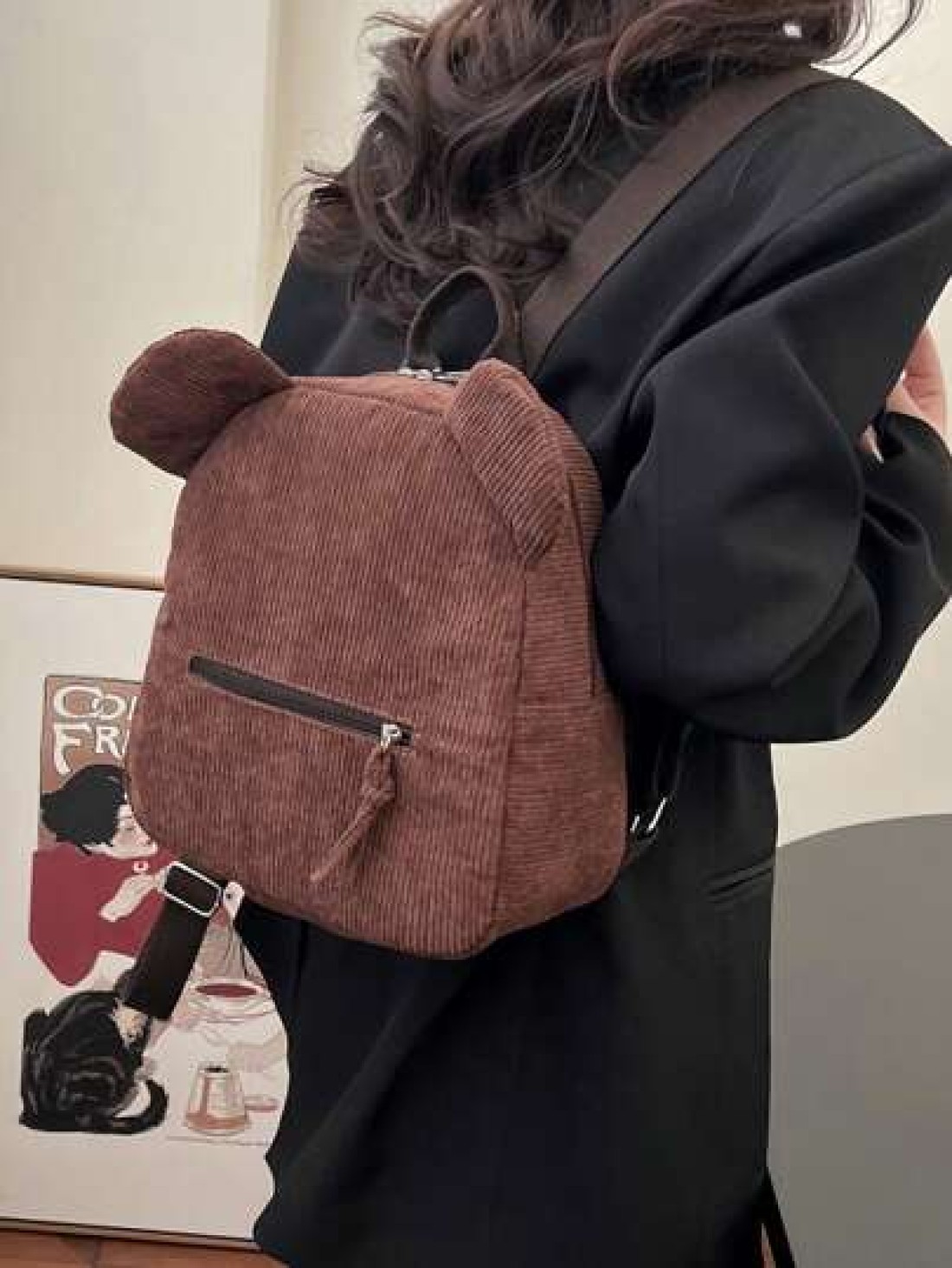 A Stylish Cute Simple Corduroy Bear Shaped Backpack Suitable For The Back To School Season A Nylon Double Zipper Lightweight Backpack Suitable For Teenagers School Daily Travel Shopping Travel And Vac