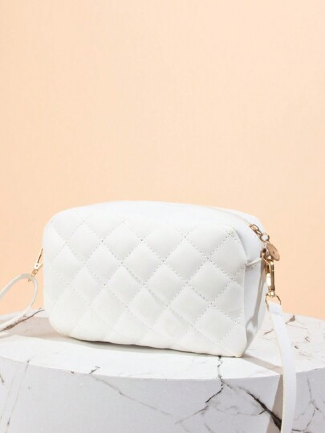 Quilted Zipper Square Bag Metal Letter Decor Shoulder Bag Adjustable Fashionable Girls Crossbody Bag Casual Phone Pouch