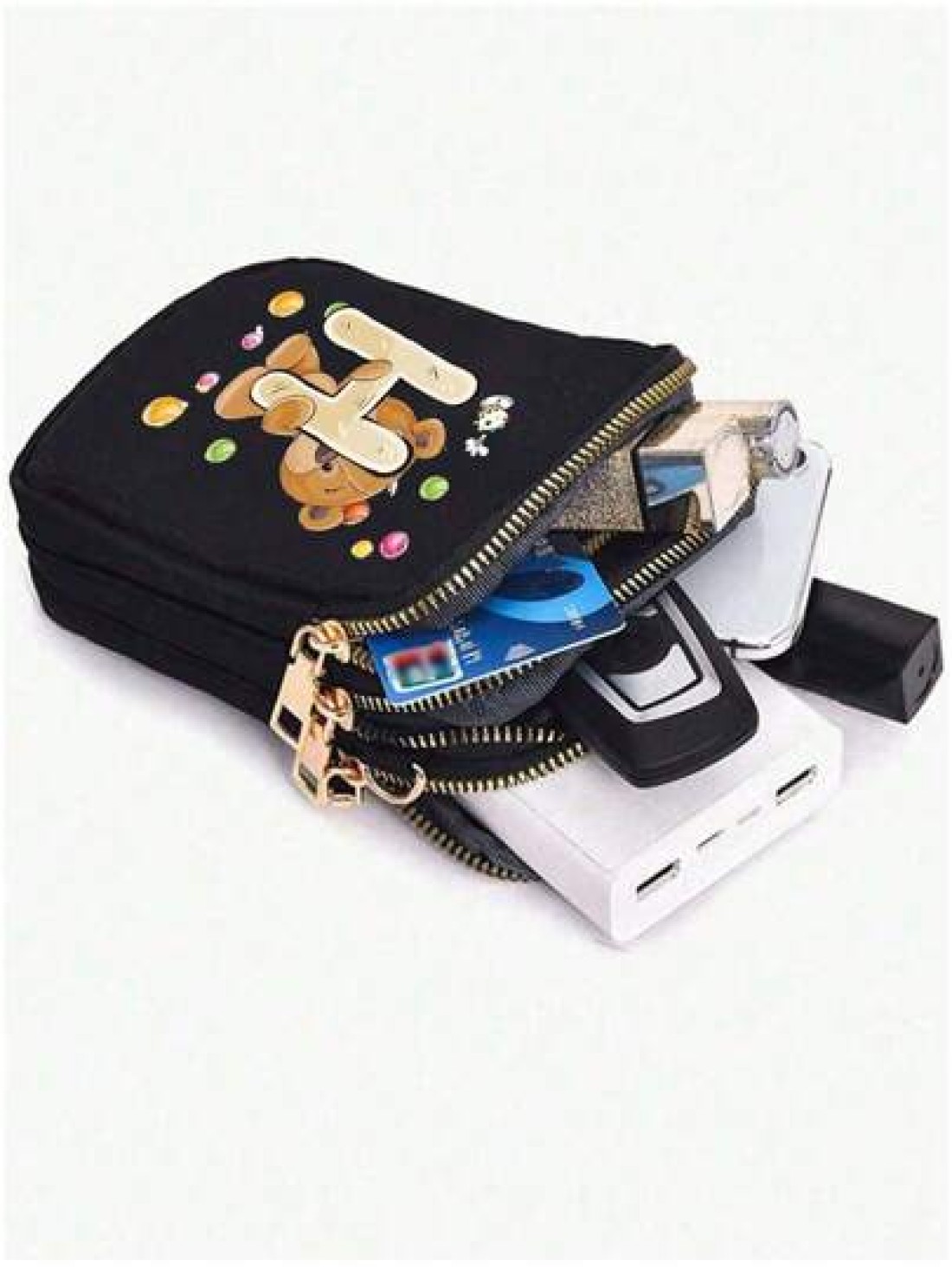 1pc Stylish And Simple Straddle Walk Mini Bag Bear Ko U Wood Printed Coin Wallet With Mobile Phone Pocket Casual Trip Back To School Gift