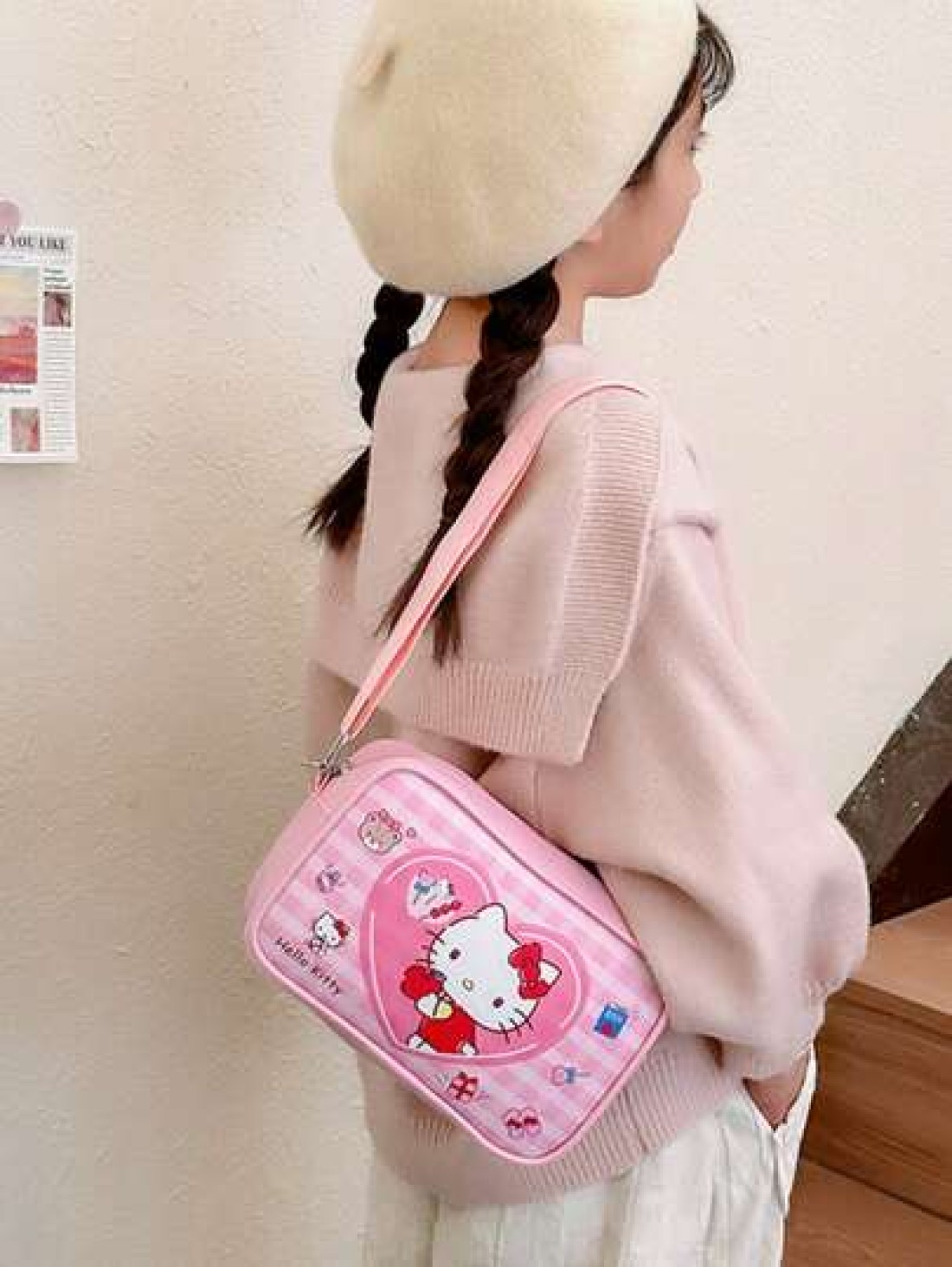 Sanrio قطعة واحدة حقيبة كتف صليب صغيرة للبنات بتصميم Kuromi وCinnamoroll من جلد البولي يوريثان، حقيبة مربعة للأطفال