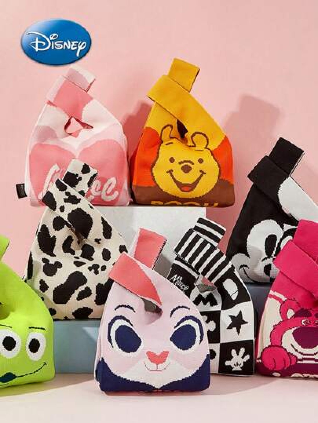 Disney Disney New Small Cartoon Knit Handbag Kids Convenient Tote Bag Cute Stitch Donald Duck Mickey Minnie Student Fashionable Lightweight Handbag