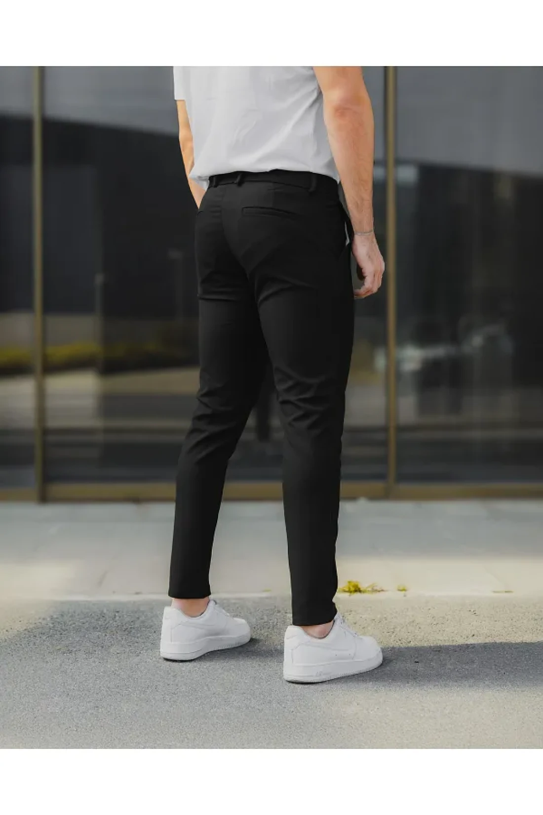 Bürke Men's Black Color Italian Cut Quality Flexible Lycra Ankle Length Fabric Trousers