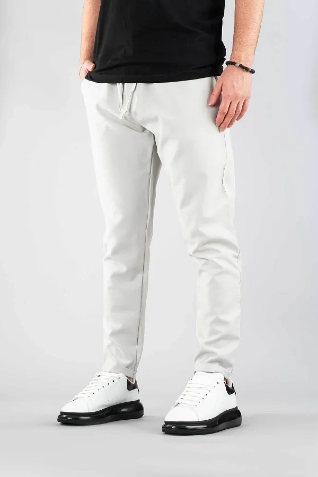 bombe Men's Jogger Pants Elastic Waist Drawstring Cotton Casual Boyfriend Pants Gray