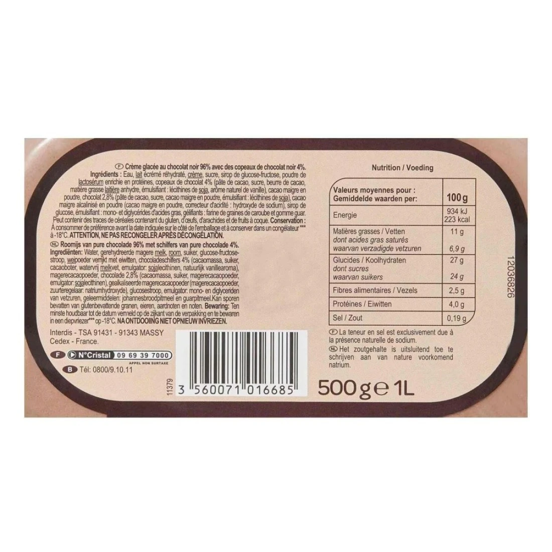 Carrefour Extra Pure Chocolate Ice Cream Tub 500g