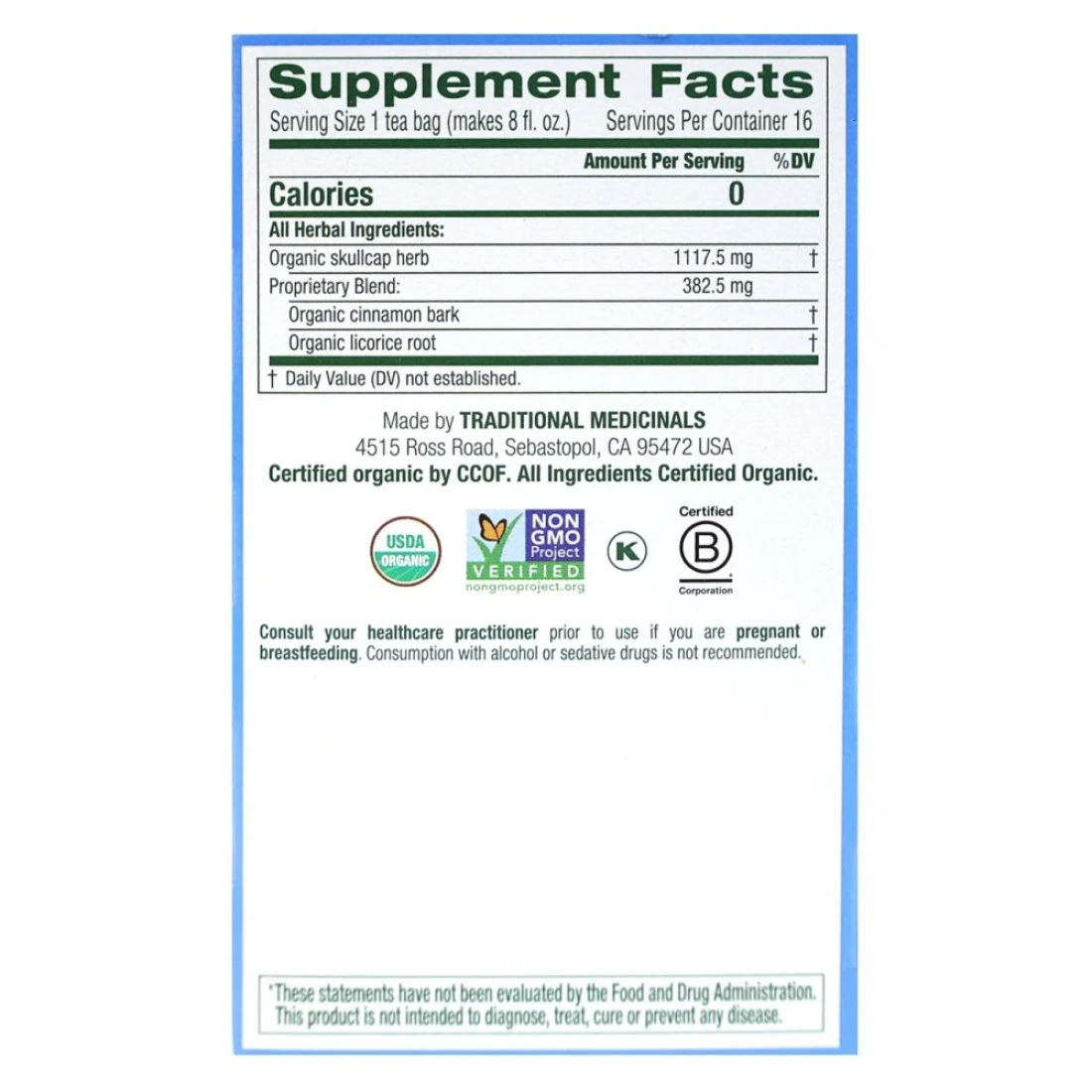 Traditional Medicinals Organic Stress Ease Cinnamon Tea 24g