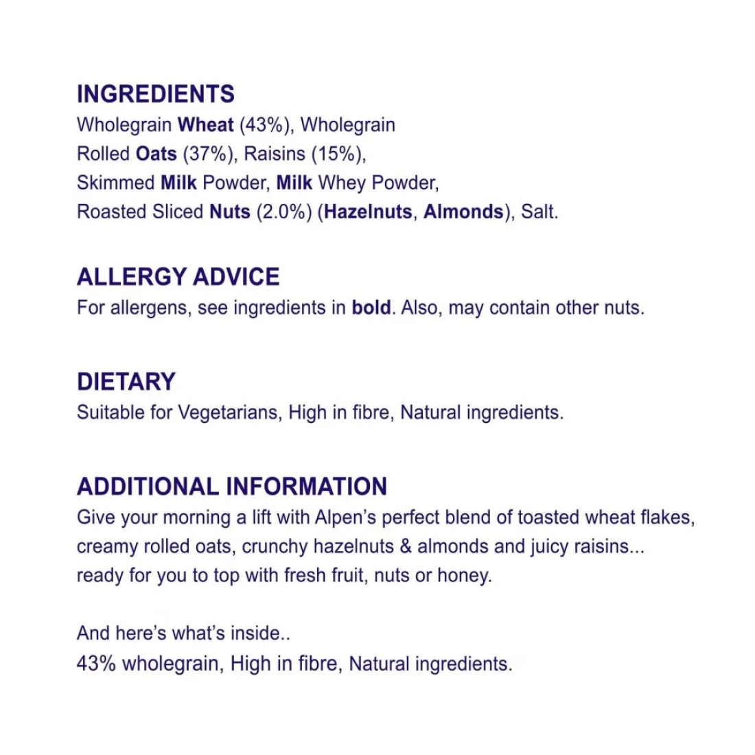 Alpen Sugar Free Swiss Style Muesli, 560g