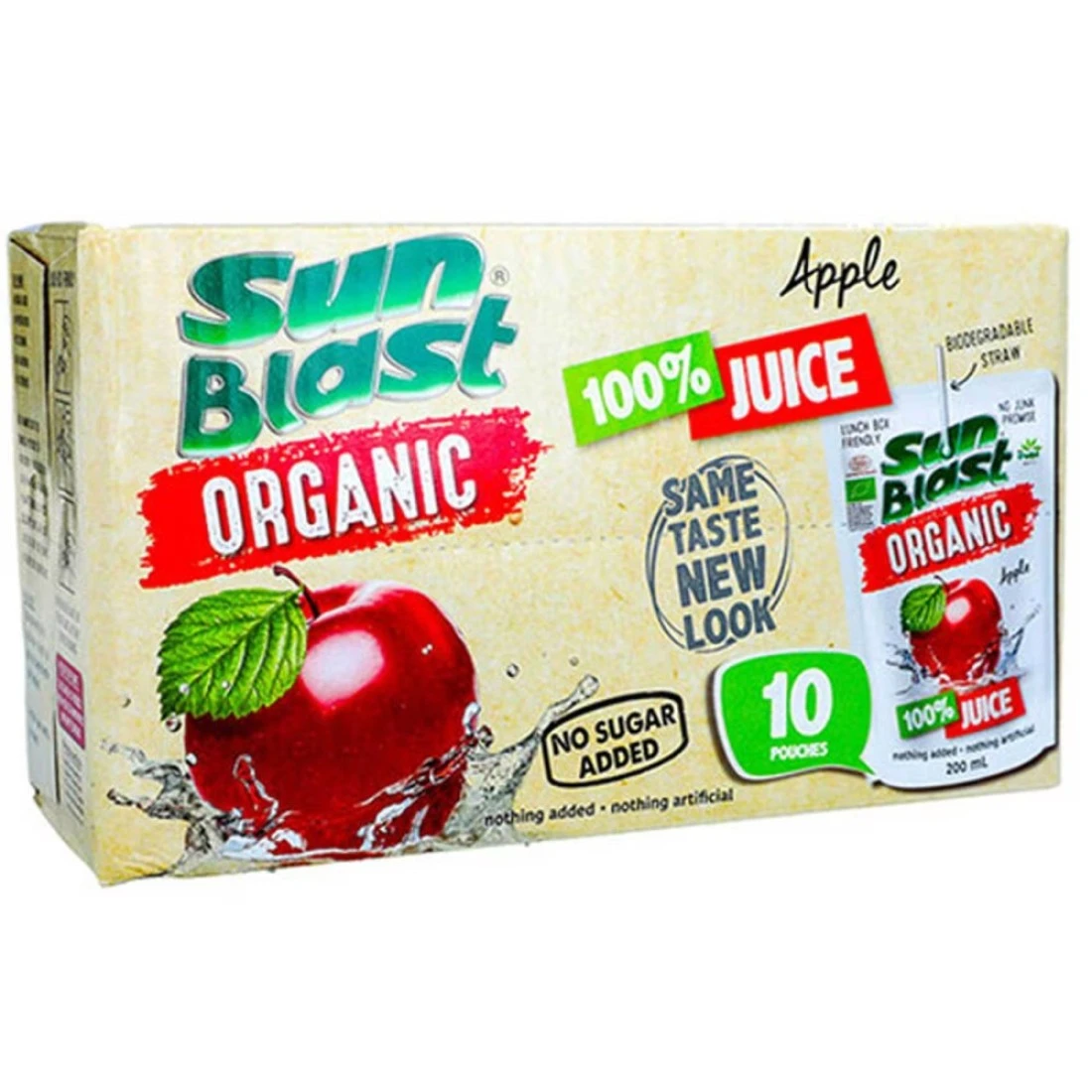Sun Blast Organic No Added Sugar Apple Juice 200ml Pack of 10